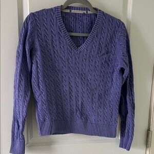 Vintage V-Neck Cable Knit Sweater in Purple
